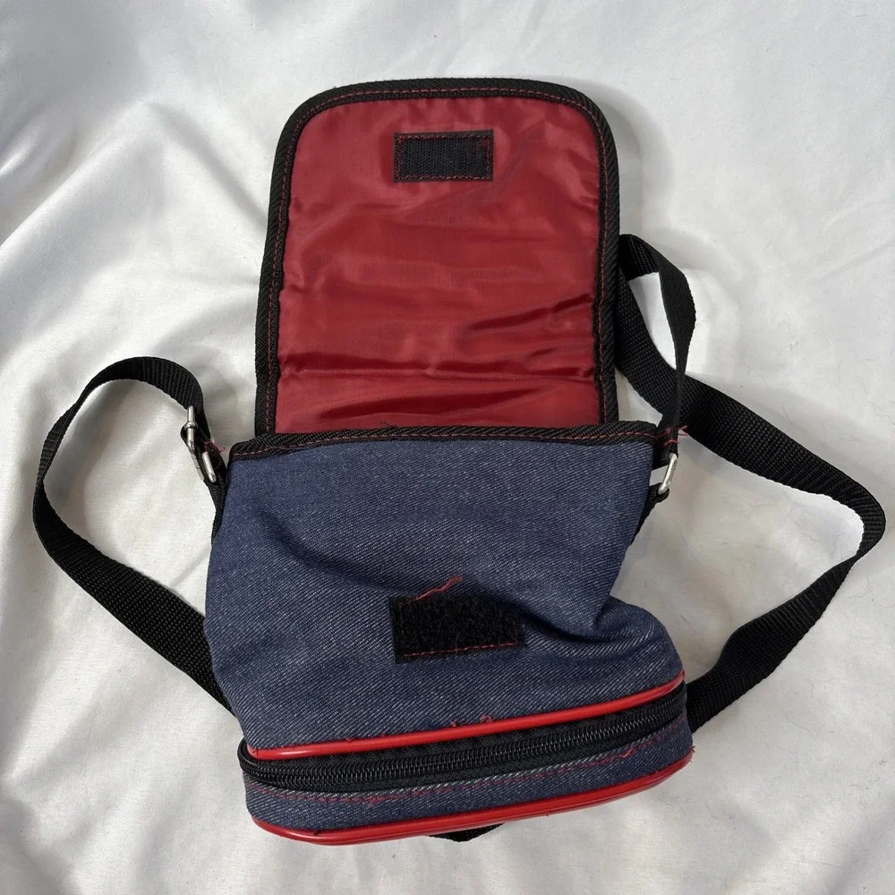 Vtg Y2K 2002 Sanrio Hello‎ Kitty Denim Blue Red Crossbody Bag Purse 7.5x7